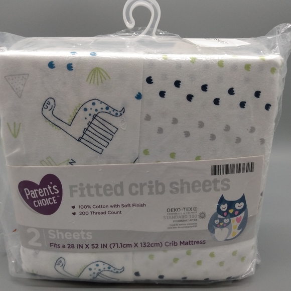 Parents choice 2 fitted crib sheets dino 100% cotton - Picture 1 of 8